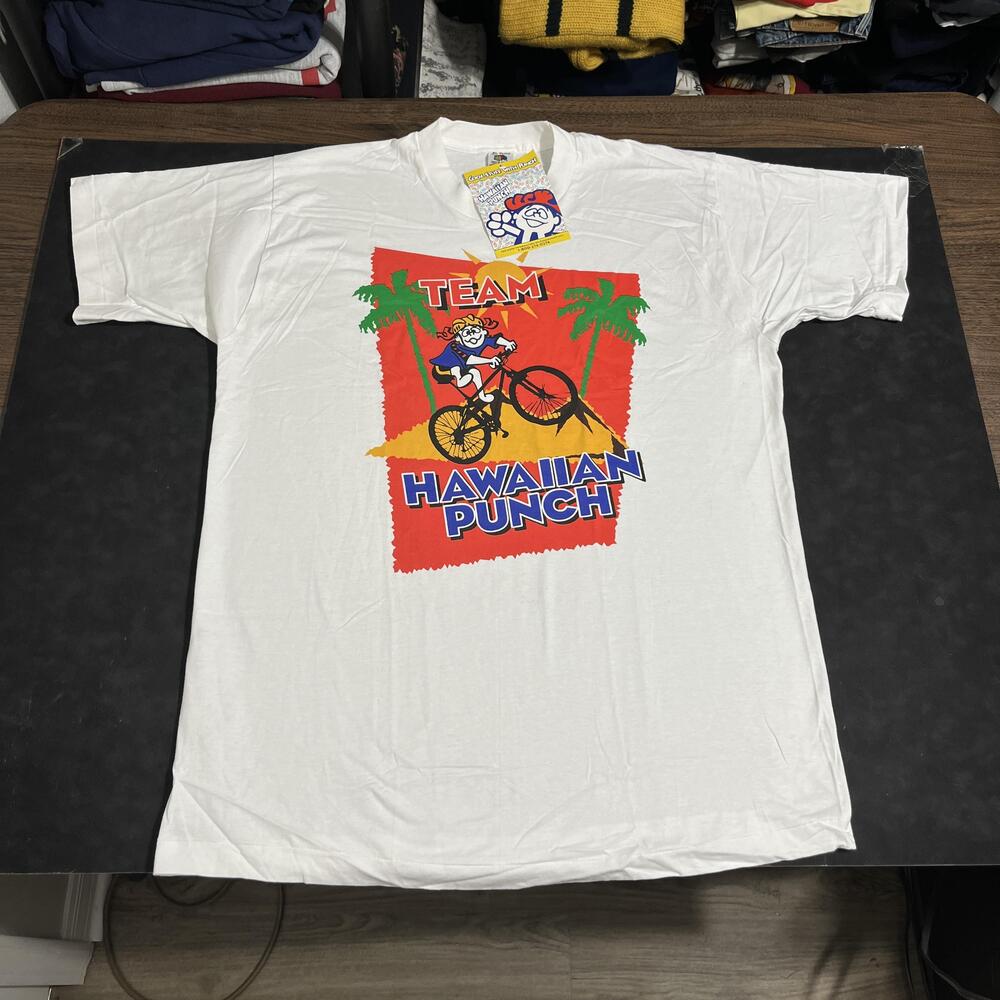 Vintage Hawaiian Punch Shirt Mens XL White Team Cycling Fruit Of The Loom 90s